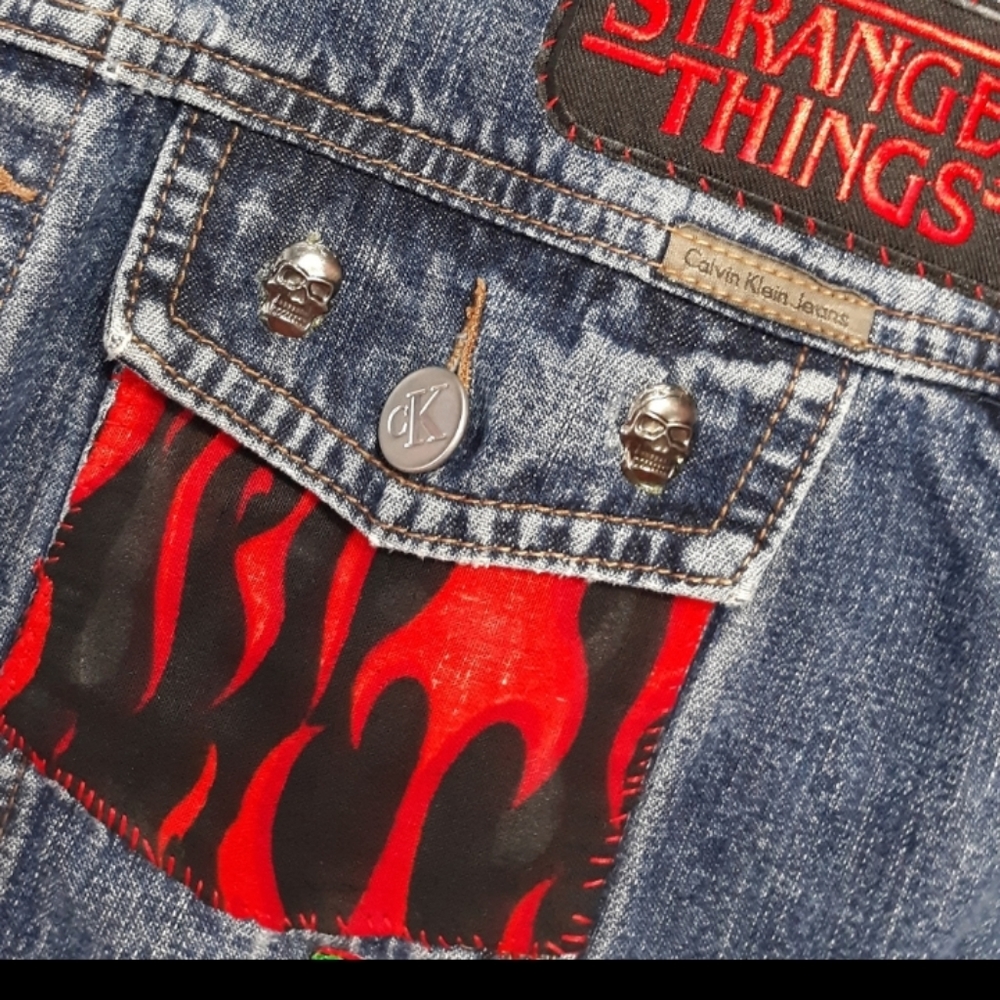 SOLD!!Chilling Adventures of a Hell Witch Calvin Klein y2k patch jean jacket - Picture 14 of 16